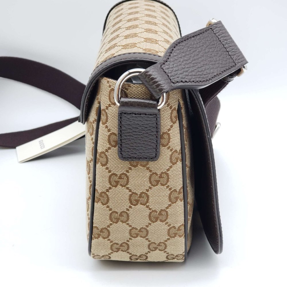 100% Authentic Gucci GG Canvas Leather Brown Messenger Shoulder Bag - Picture 4 of 12